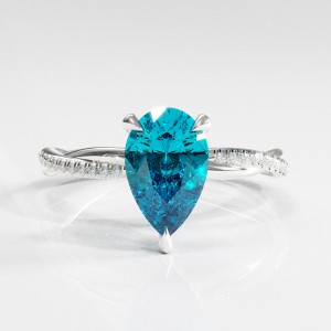 Pear Cut Natural Topaz Hidden Halo Twisted Pave Engagement Ring 