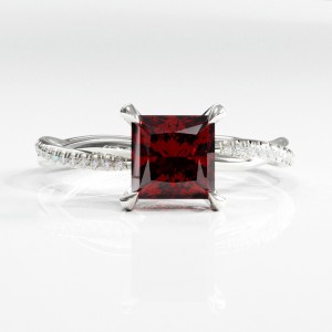 Princess Cut Lab Grown Ruby Hidden Halo Twisted Pave Engagement Ring 