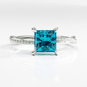 Princess Cut Natural Topaz Hidden Halo Twisted Pave Engagement Ring 