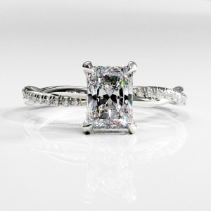 Radiant Cut Moissanite Hidden Halo Twisted Pave Engagement Ring 