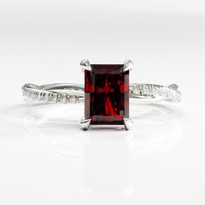 Radiant Cut Lab Grown Ruby Hidden Halo Twisted Pave Engagement Ring 