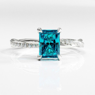 Radiant Cut Natural Topaz Hidden Halo Twisted Pave Engagement Ring 