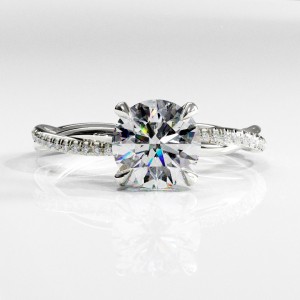 Round Cut Moissanite Hidden Halo Twisted Pave Engagement Ring 