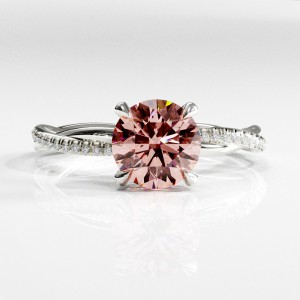 Round Cut Lab Grown Morganite Hidden Halo Twisted Pave Engagement Ring 