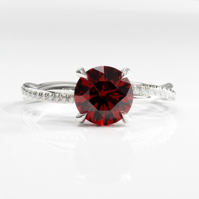 Round Cut Lab Grown Ruby Hidden Halo Twisted Pave Engagement Ring 