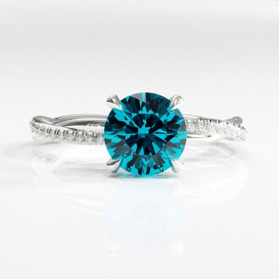 Round Cut Natural Topaz Hidden Halo Twisted Pave Engagement Ring 