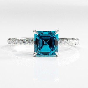 Asscher Cut Natural Topaz Hidden Halo Pave Engagement Ring 