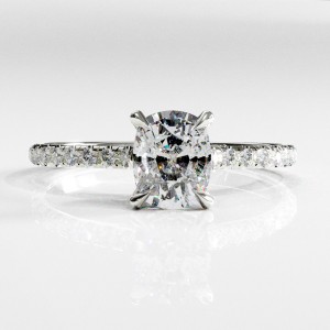 Elongated Cushion Cut Moissanite Hidden Halo Pave Engagement Ring 