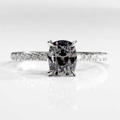 Elongated Cushion Cut Moissanite Hidden Halo Pave Engagement Ring 