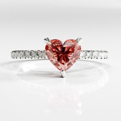 Heart Cut Lab Grown Morganite Hidden Halo Pave Engagement Ring 