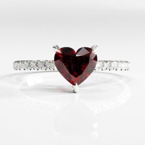 Heart Cut Lab Grown Ruby Hidden Halo Pave Engagement Ring 