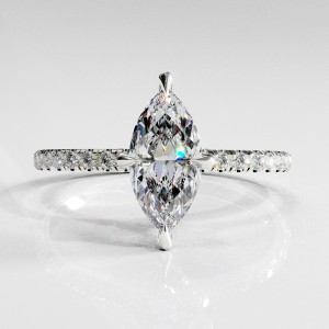 Marquise Cut Moissanite Hidden Halo Pave Engagement Ring 