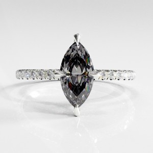 Marquise Cut Moissanite Hidden Halo Pave Engagement Ring 