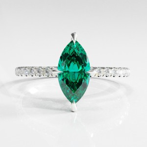 Marquise Cut Lab Grown Emerald Hidden Halo Pave Engagement Ring 