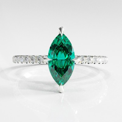 Marquise Cut Lab Grown Emerald Hidden Halo Pave Engagement Ring 