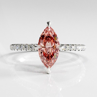 Marquise Cut Lab Grown Morganite Hidden Halo Pave Engagement Ring 