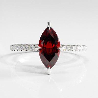 Marquise Cut Lab Grown Ruby Hidden Halo Pave Engagement Ring 