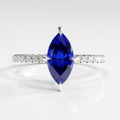 Marquise Cut Lab Grown Sapphire Hidden Halo Pave Engagement Ring 