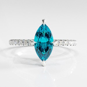 Marquise Cut Natural Topaz Hidden Halo Pave Engagement Ring 