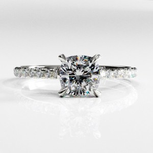 Cushion Cut Moissanite Hidden Halo Pave Engagement Ring 