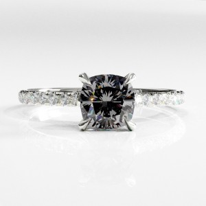 Cushion Cut Moissanite Hidden Halo Pave Engagement Ring 