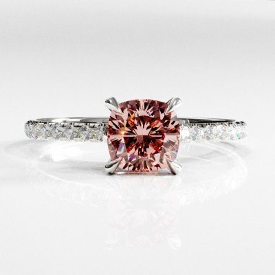 Cushion Cut Lab Grown Morganite Hidden Halo Pave Engagement Ring 