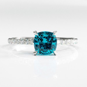 Cushion Cut Natural Topaz Hidden Halo Pave Engagement Ring 