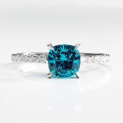 Cushion Cut Natural Topaz Hidden Halo Pave Engagement Ring 