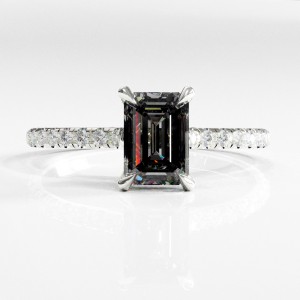 Emerald Cut Moissanite Hidden Halo Pave Engagement Ring 