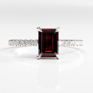 Emerald Cut Lab Grown Ruby Hidden Halo Pave Engagement Ring 