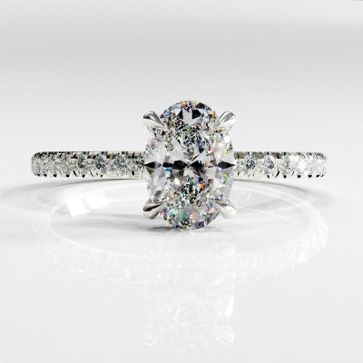 Oval Cut Moissanite Hidden Halo Pave Engagement Ring 