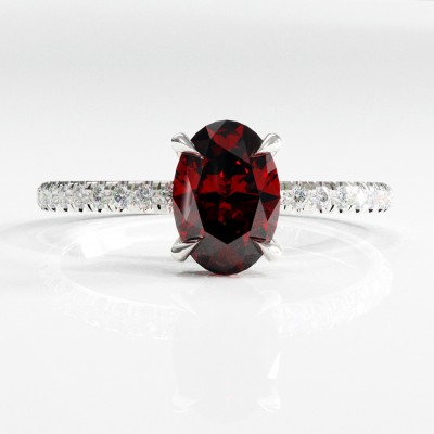 Oval Cut Lab Grown Ruby Hidden Halo Pave Engagement Ring 