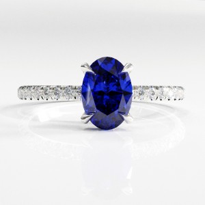 Oval Cut Lab Grown Sapphire Hidden Halo Pave Engagement Ring 