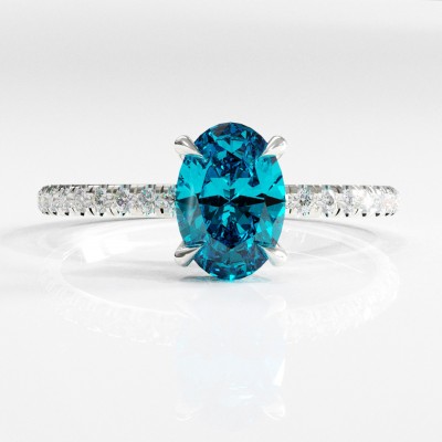 Oval Cut Natural Topaz Hidden Halo Pave Engagement Ring 