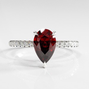 Pear Cut Lab Grown Ruby Hidden Halo Pave Engagement Ring 