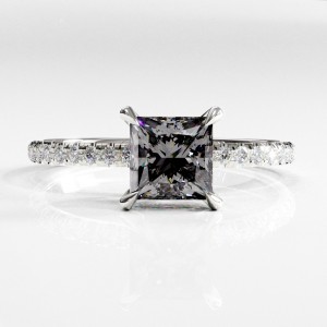 Princess Cut Moissanite Hidden Halo Pave Engagement Ring 