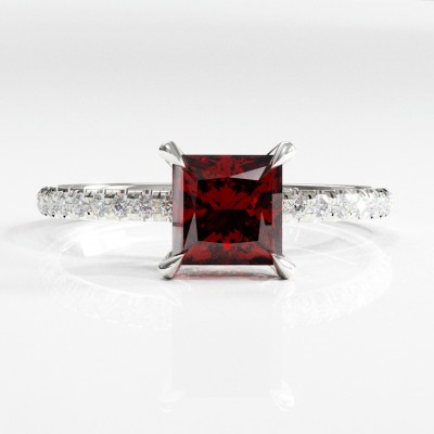 Princess Cut Lab Grown Ruby Hidden Halo Pave Engagement Ring 