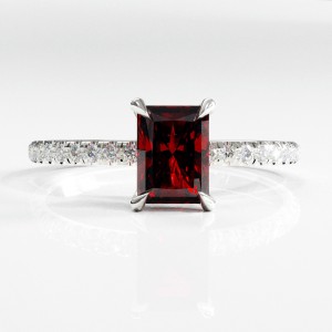 Radiant Cut Lab Grown Ruby Hidden Halo Pave Engagement Ring 