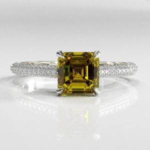 Asscher Cut Moissanite Hidden Halo Pave Engagement Ring