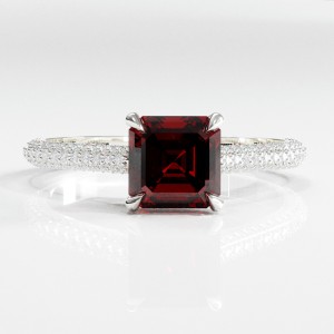 Asscher Cut Lab Grown Ruby Hidden Halo Pave Engagement Ring