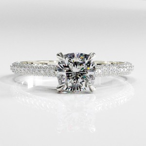 Cushion Cut Moissanite Hidden Halo Pave Engagement Ring