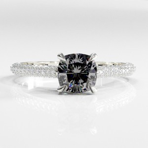 Cushion Cut Moissanite Hidden Halo Pave Engagement Ring