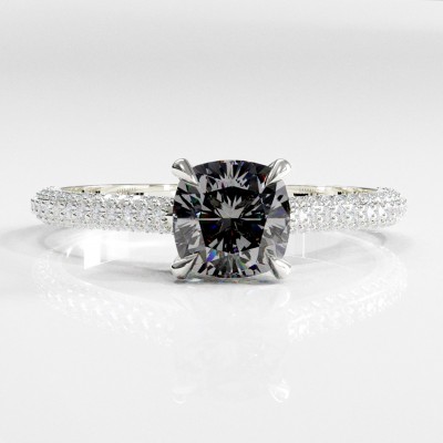 Cushion Cut Moissanite Hidden Halo Pave Engagement Ring