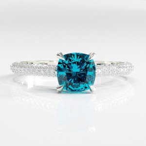 Cushion Cut Natural Topaz Hidden Halo Pave Engagement Ring