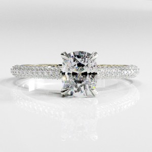 Elongated Cushion Cut Moissanite Hidden Halo Pave Engagement Ring