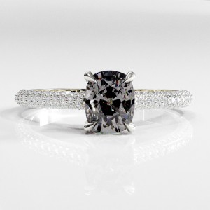 Elongated Cushion Cut Moissanite Hidden Halo Pave Engagement Ring