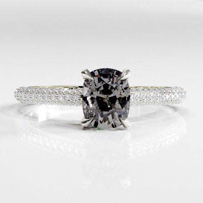 Elongated Cushion Cut Moissanite Hidden Halo Pave Engagement Ring