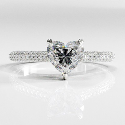 Heart Cut Moissanite Hidden Halo Pave Engagement Ring