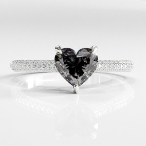 Heart Cut Moissanite Hidden Halo Pave Engagement Ring