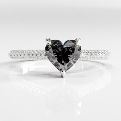 Heart Cut Moissanite Hidden Halo Pave Engagement Ring